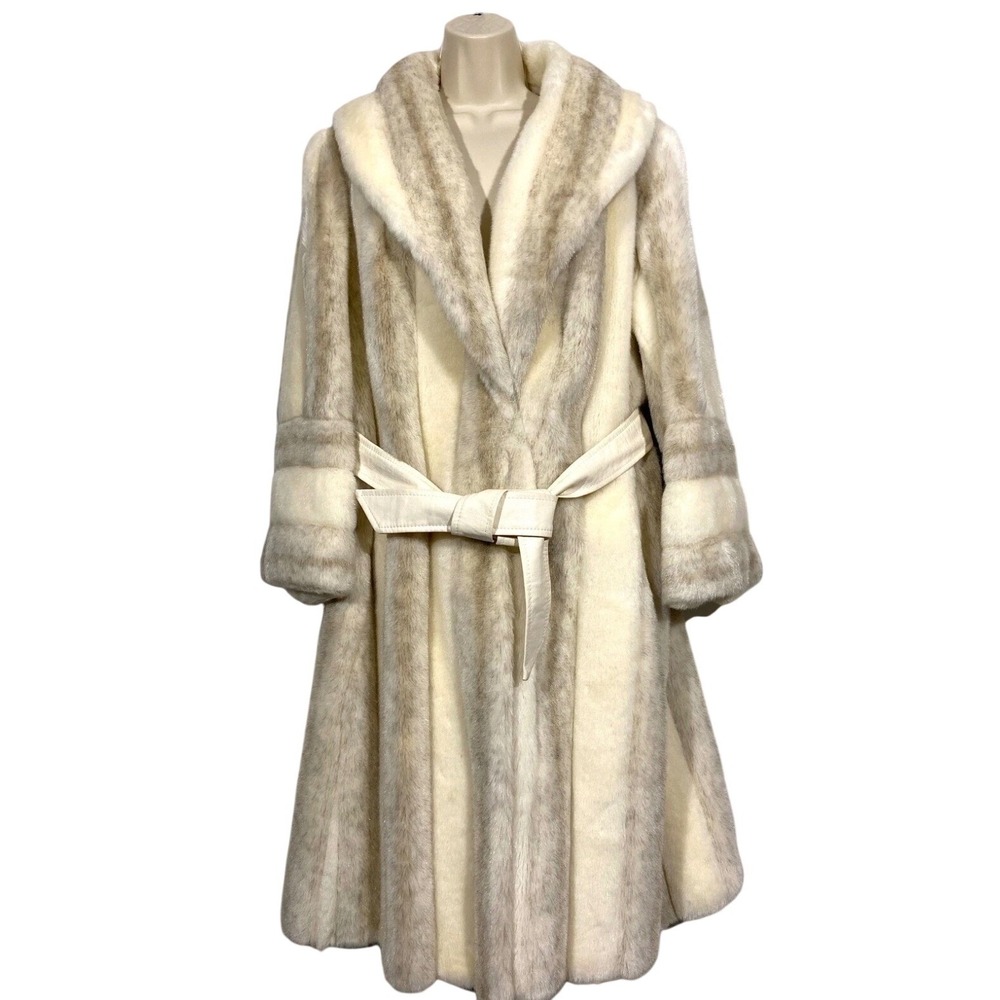 Vintage Faux Fur Long Coat Womens Medium Belted ILGWU Union Made Mob Wife Luxury